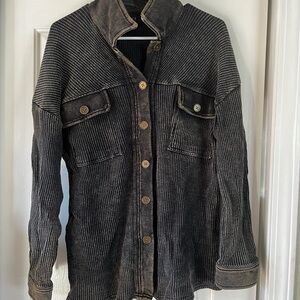 Vici Ribbed Button-Up Jacket in Charcoal